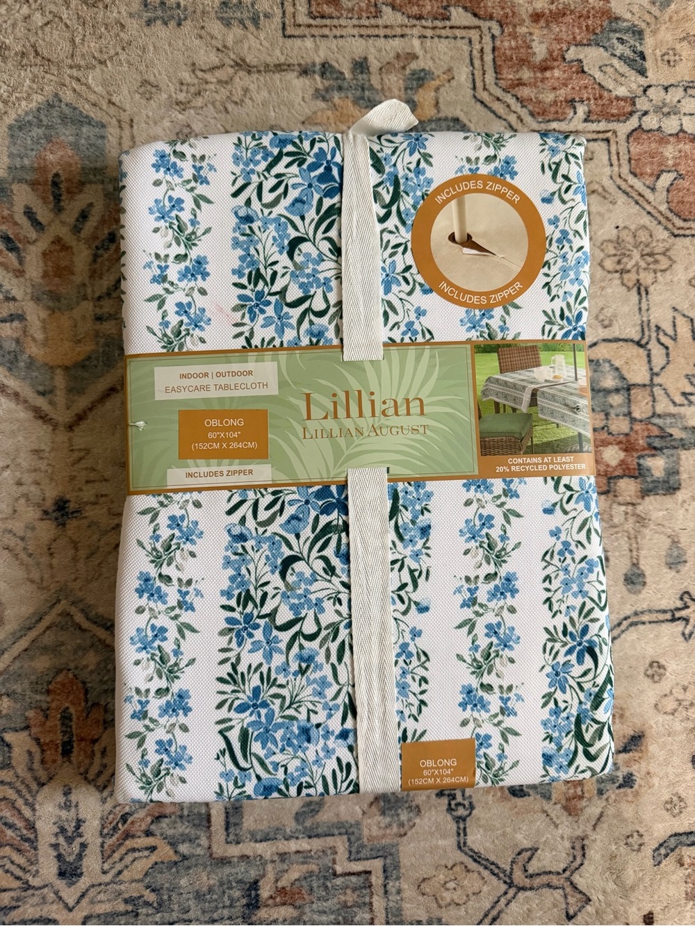 Lillian August Blue Floral Oblong Tablecloth - Easycare Indoor/Outdoor - Picture 3 of 4